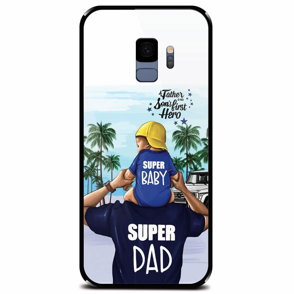 Husa din sticla securizata pentru Samsung Galaxy S9, Super Dad