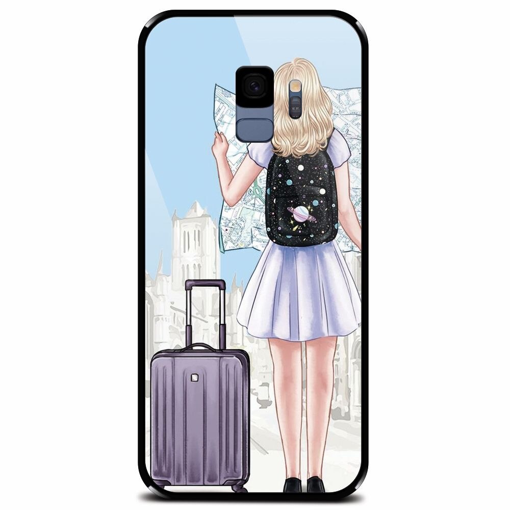 Husa din sticla securizata pentru Samsung Galaxy S9, Travel Girl Searching On Map