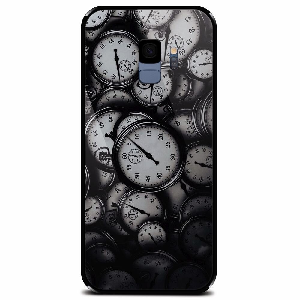 Husa din sticla securizata pentru Samsung Galaxy S9, Clocks Bw