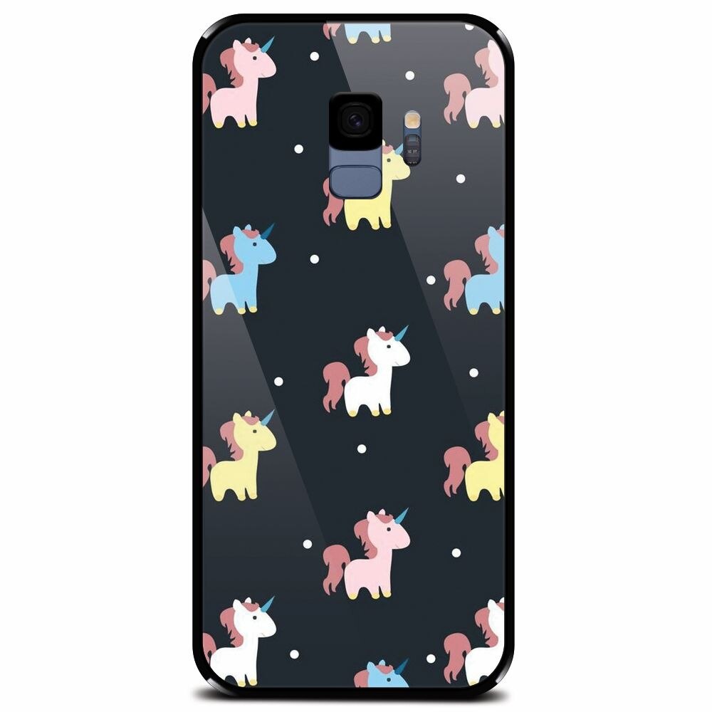 Husa din sticla securizata pentru Samsung Galaxy S9, Unicorns