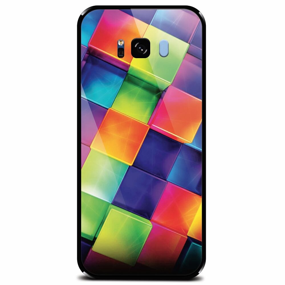 Husa din sticla securizata pentru Samsung Galaxy S8, 3D Geometric Colorful
