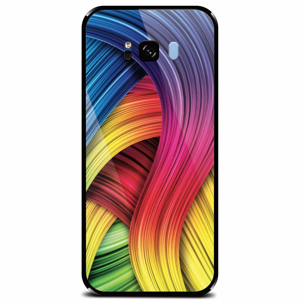 Husa din sticla securizata pentru Samsung Galaxy S8 Plus, Curly Colorful Rainbow Lines Illustration