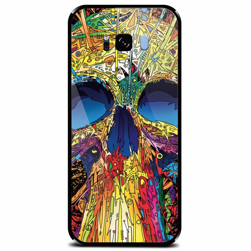 Husa din sticla securizata pentru Samsung Galaxy S8 Plus, Abstract Multicolored Skull