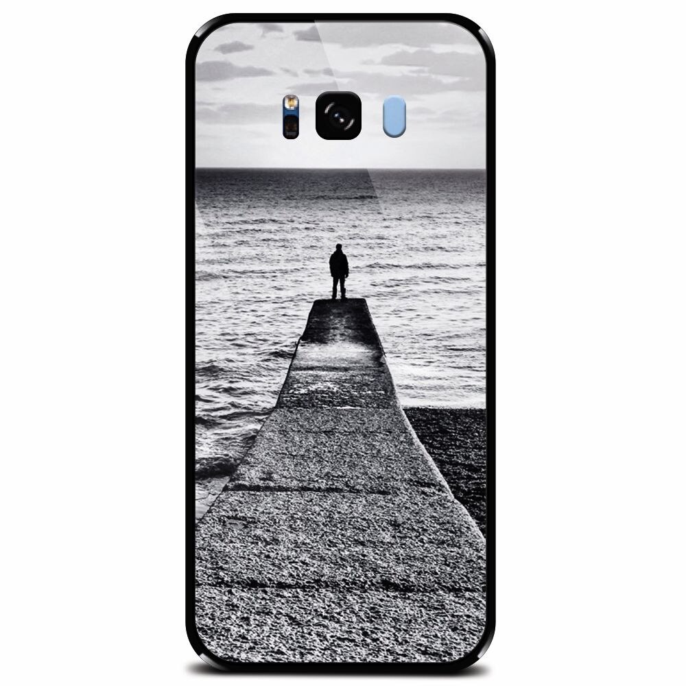 Husa din sticla securizata pentru Samsung Galaxy S8 Plus, Abstract Dock Man Grey