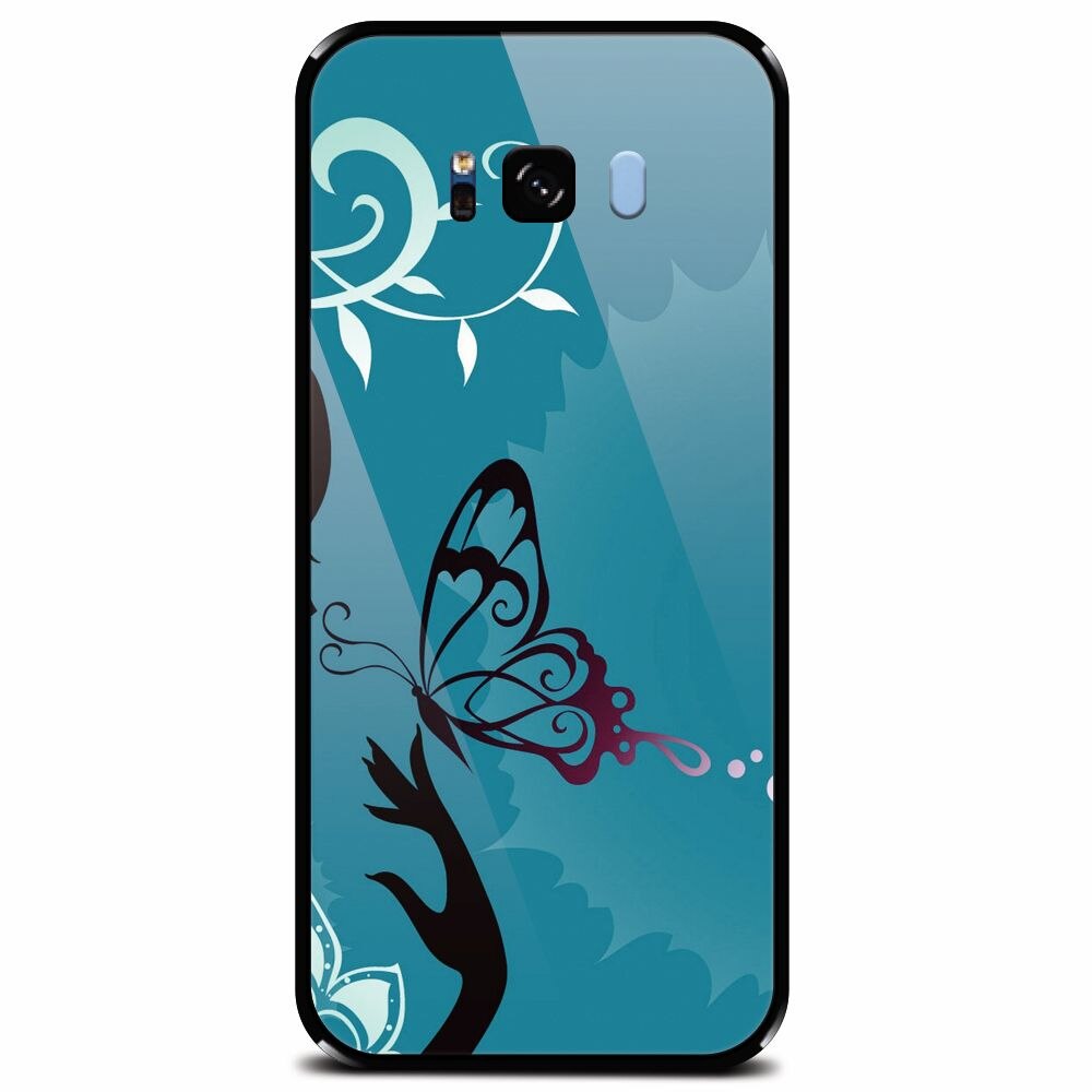 Husa din sticla securizata pentru Samsung Galaxy S8 Plus, Blue Butterfly