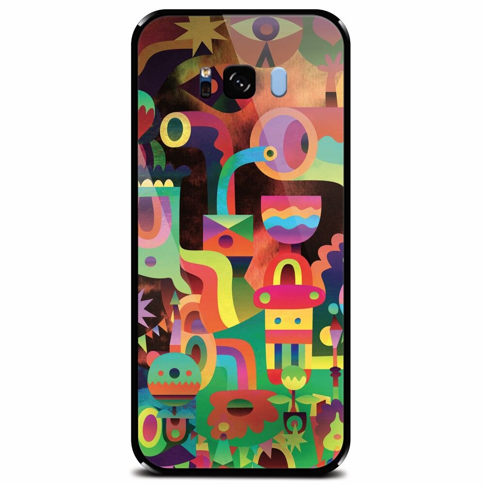 Husa din sticla securizata pentru Samsung Galaxy S8 Plus, Abstract Colorful Shapes