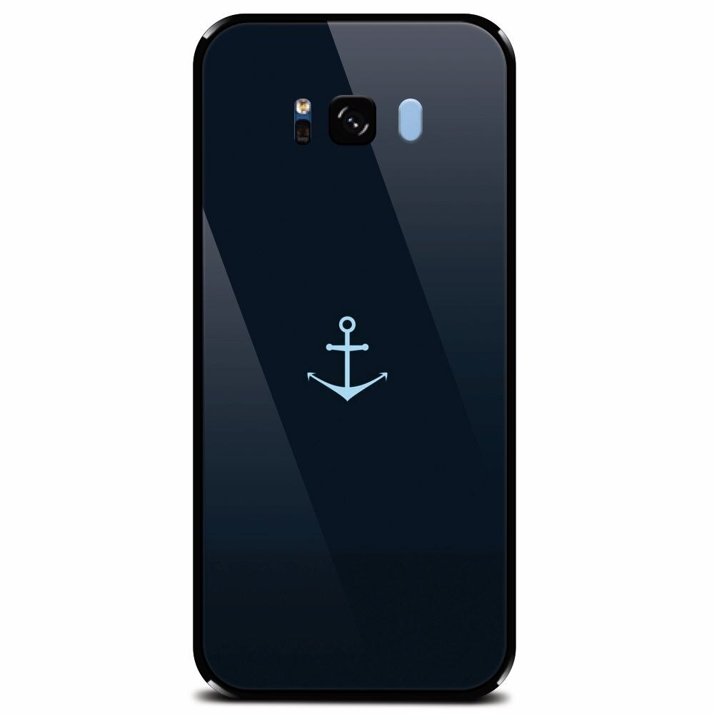 Husa din sticla securizata pentru Samsung Galaxy S8 Plus, Blue Navy Anchor Illustration Flat