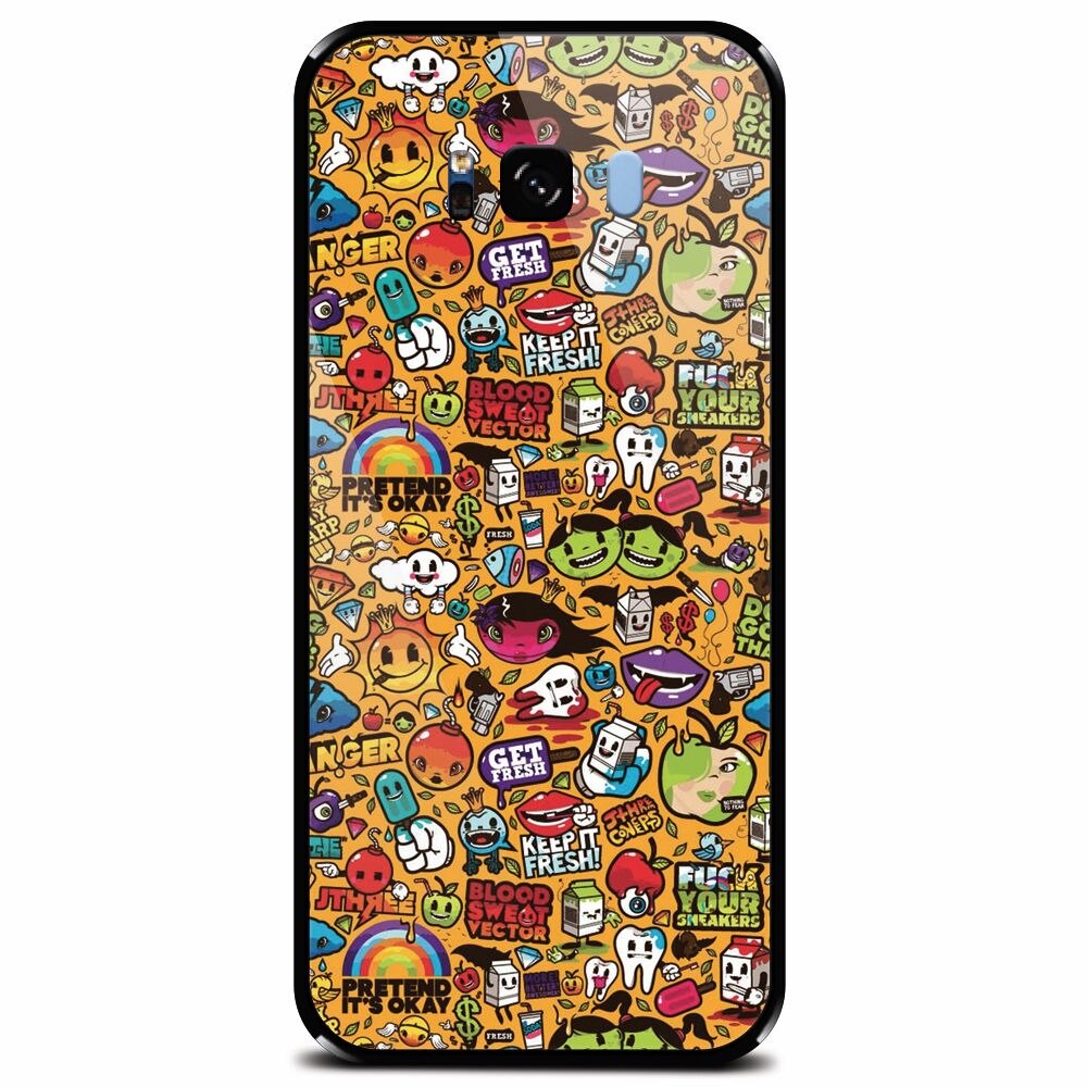 Husa din sticla securizata pentru Samsung Galaxy S8 Plus, Colorful Sticker Illustrations
