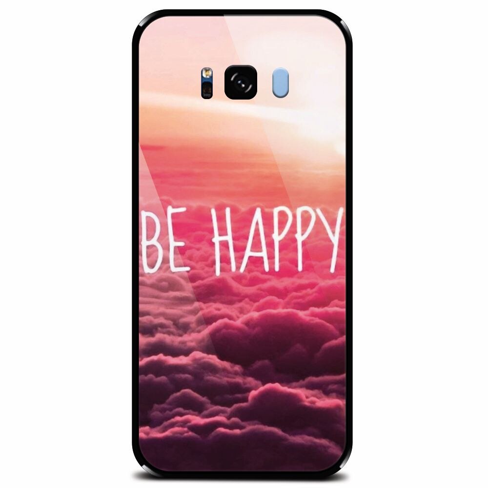 Husa din sticla securizata pentru Samsung Galaxy S8 Plus, Be Happy Puffy Clouds