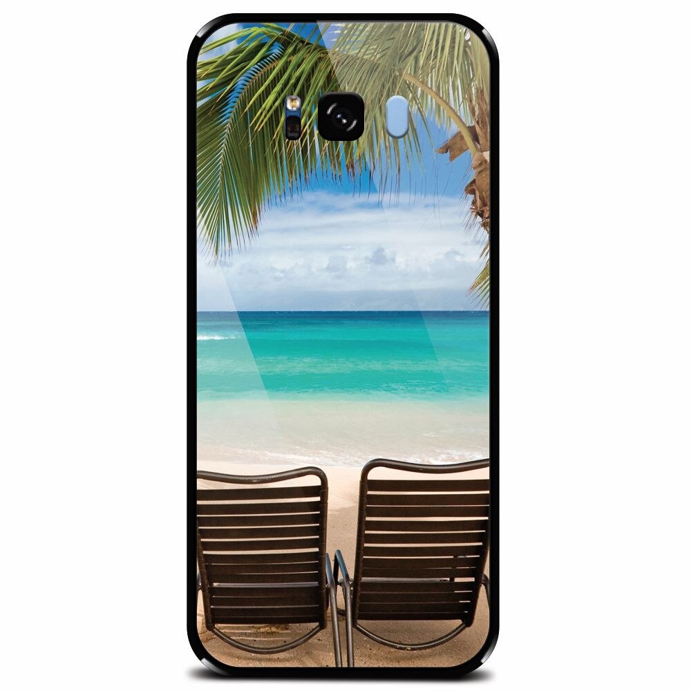 Husa din sticla securizata pentru Samsung Galaxy S8 Plus, Beach Chairs Palm Tree Seaside