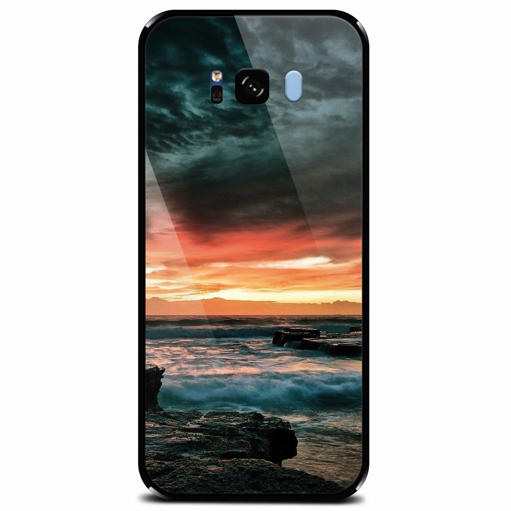 Husa din sticla securizata pentru Samsung Galaxy S8 Plus, Dramatic Rocky Beach Shore Sunset