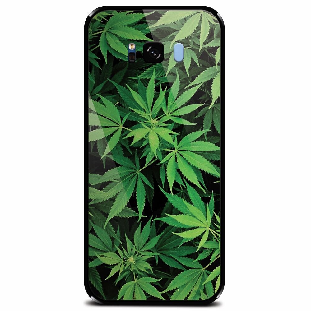 Husa din sticla securizata pentru Samsung Galaxy S8 Plus, Green Leaf Pattern