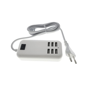 Alimentator la priza retea cu 6 porturi USB, 5V 4A (20W), cu cablu 140cm, alb Alimentator la priza retea cu 6 porturi USB, 5V 4A (20W), cu cablu 140cm, alb