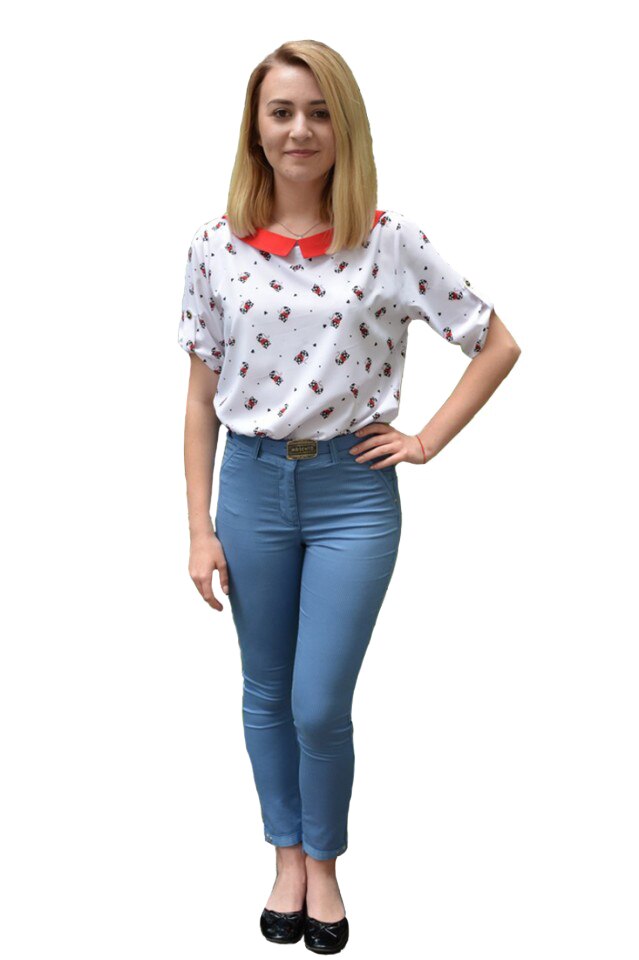 Pantaloni dama cu dungi subtiri ,croi cambrat,textura elastica,D&J Exclussive, Albastru