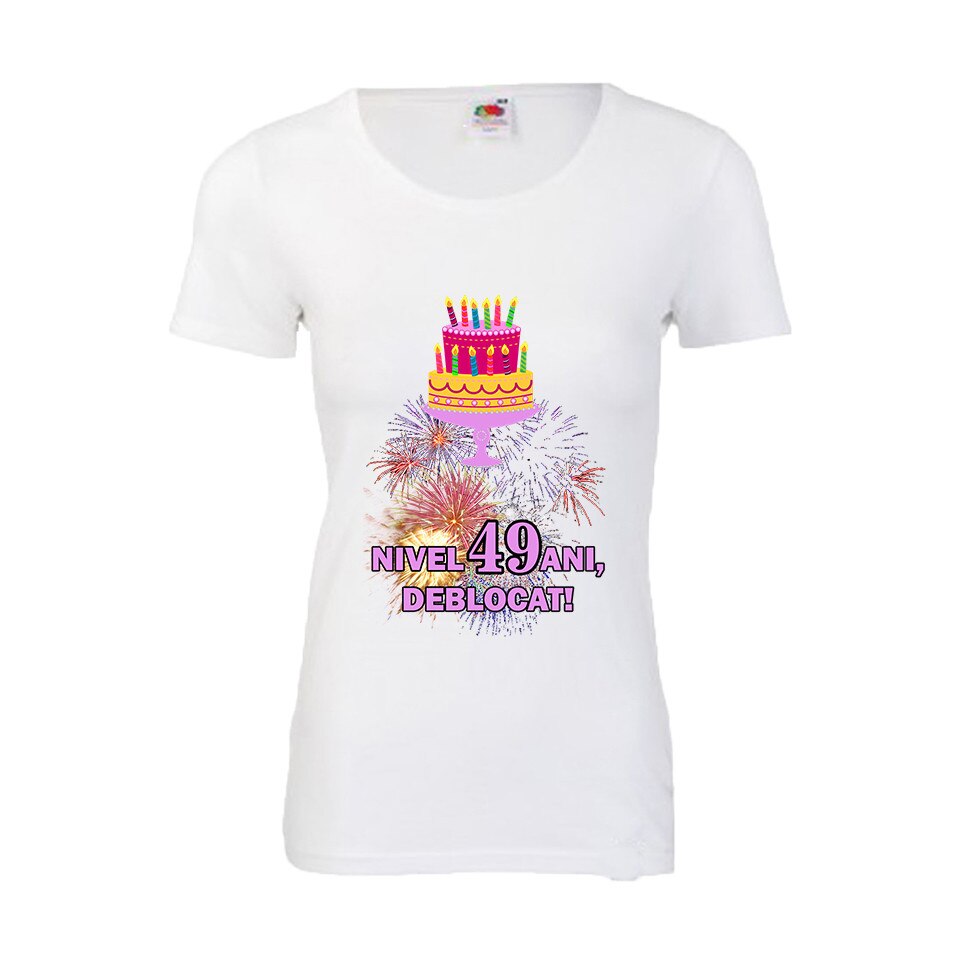 Tricou aniversar dama Fruit of the loom Nivel 49 ani deblocat, S