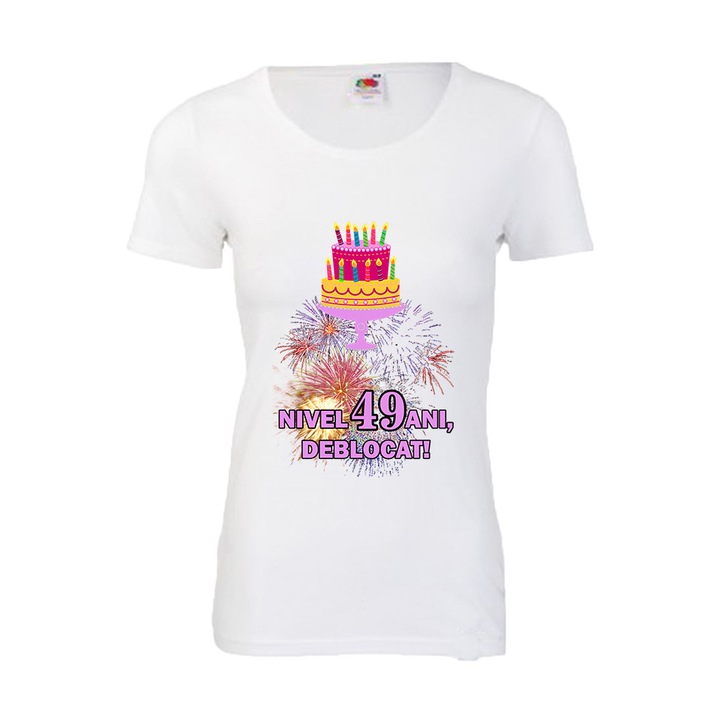 Tricou aniversar dama Fruit of the loom Nivel 49 ani deblocat, M