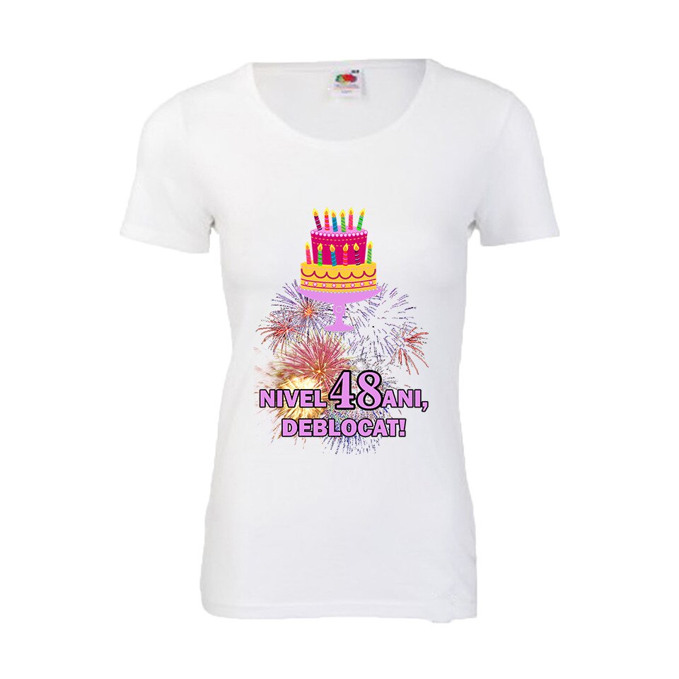 Tricou aniversar dama Fruit of the loom Nivel 48 ani, deblocat, M