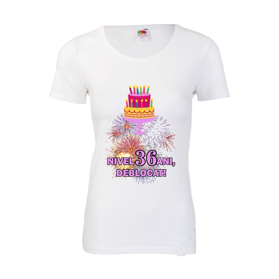 Tricou aniversar dama Fruit of the loom Nivel 36 ani, deblocat, M