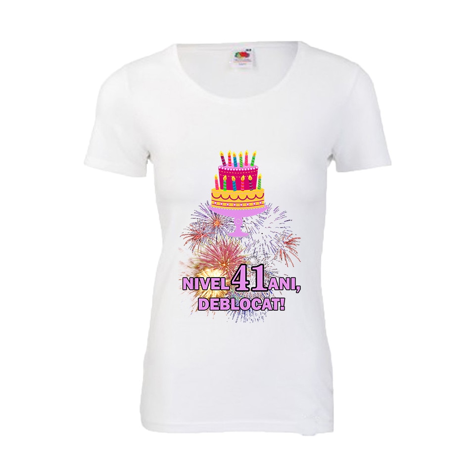 Tricou aniversar dama Fruit of the loom Nivel 41 ani,deblocat, S