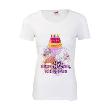 Tricou aniversar dama Fruit of the loom Nivel 32 ani, deblocat, S Tricou aniversar dama Fruit of the loom Nivel 32 ani, deblocat, S