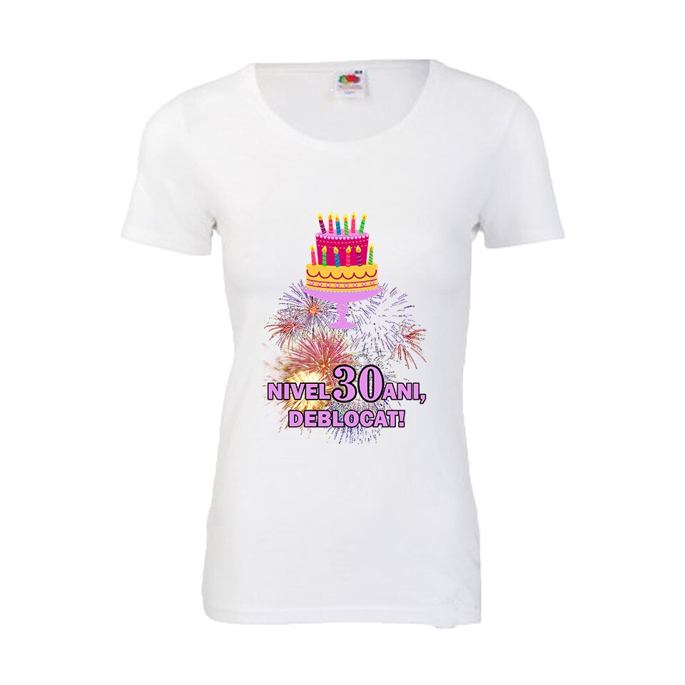Tricou aniversar dama Fruit of the loom Nivel 30 ani, deblocat, XL