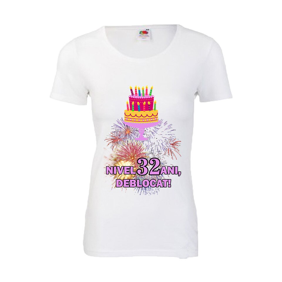 Tricou aniversar dama Fruit of the loom Nivel 32 ani, deblocat, M