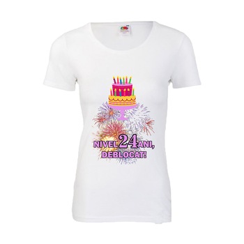 Tricou aniversar dama Fruit of the loom Nivel 24 ani, deblocat, 2XL Tricou aniversar dama Fruit of the loom Nivel 24 ani, deblocat, 2XL