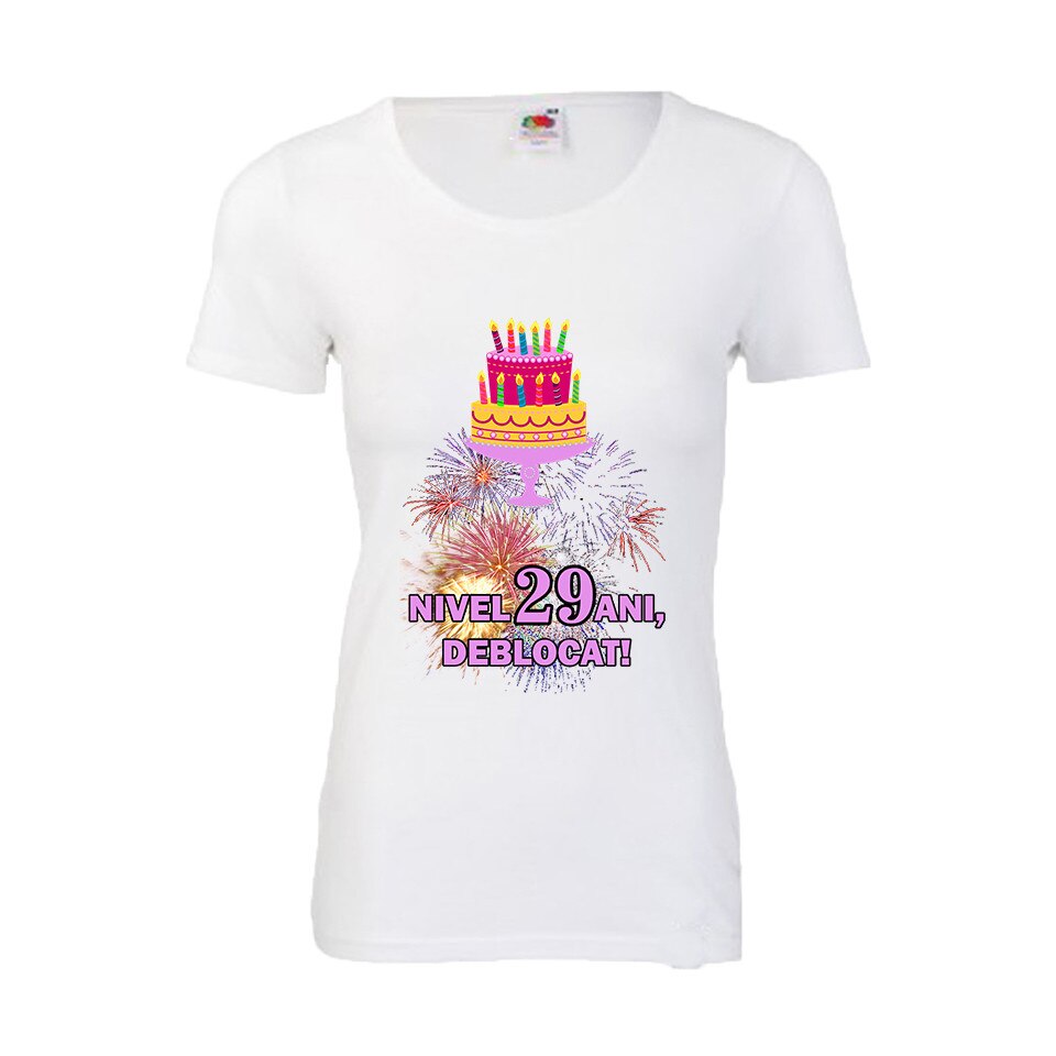 Tricou aniversar dama Fruit of the loom Nivel 29 ani, deblocat, M