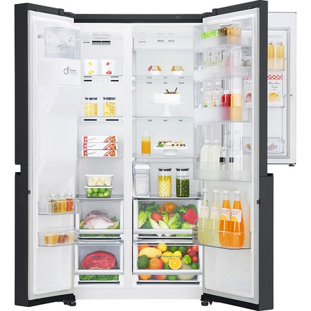 Side by side LG GSJ761MCUZ, 600 l, Clasa A++, Full NoFrost, Door in Door, Dispenser apa, Compresor liniar Inverter, Smart Diagnosis, H 179 cm, Negru