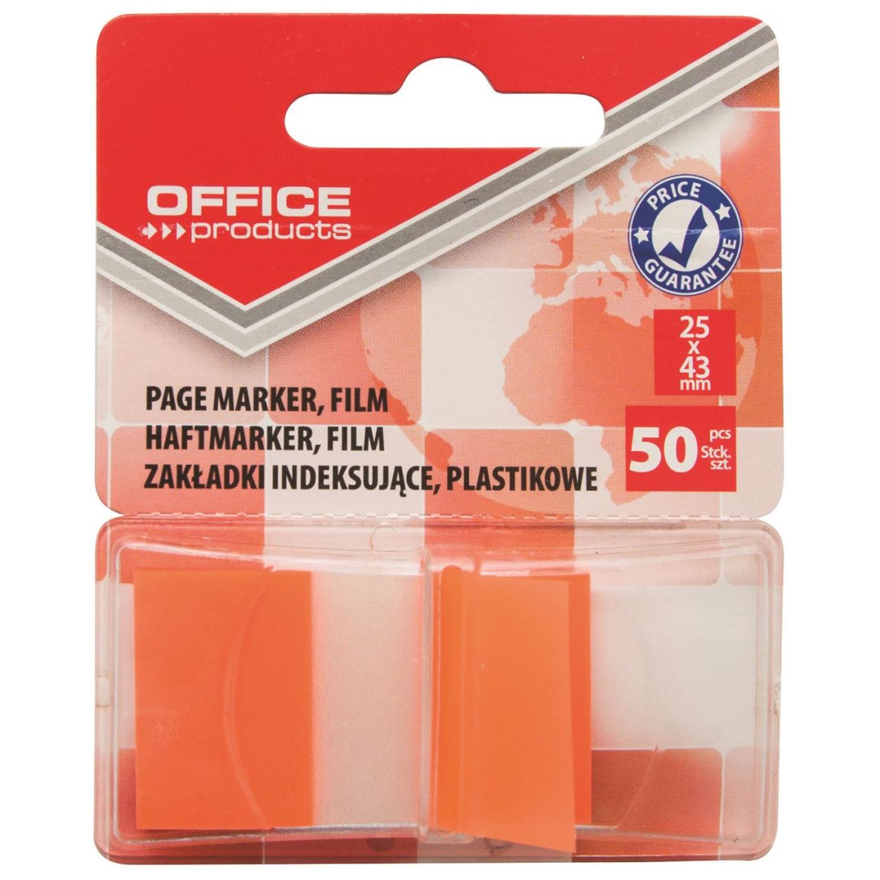 Page marker din plastic cu dispenser OFFICE Products, 25 X 43 mm, 50 file, portocaliu