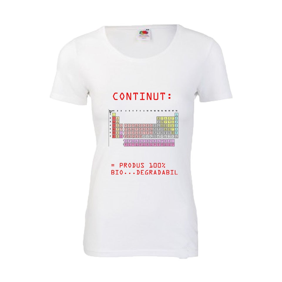 Tricou dama imprimeu DTG Fruit of the loom Produs bio, alb, L