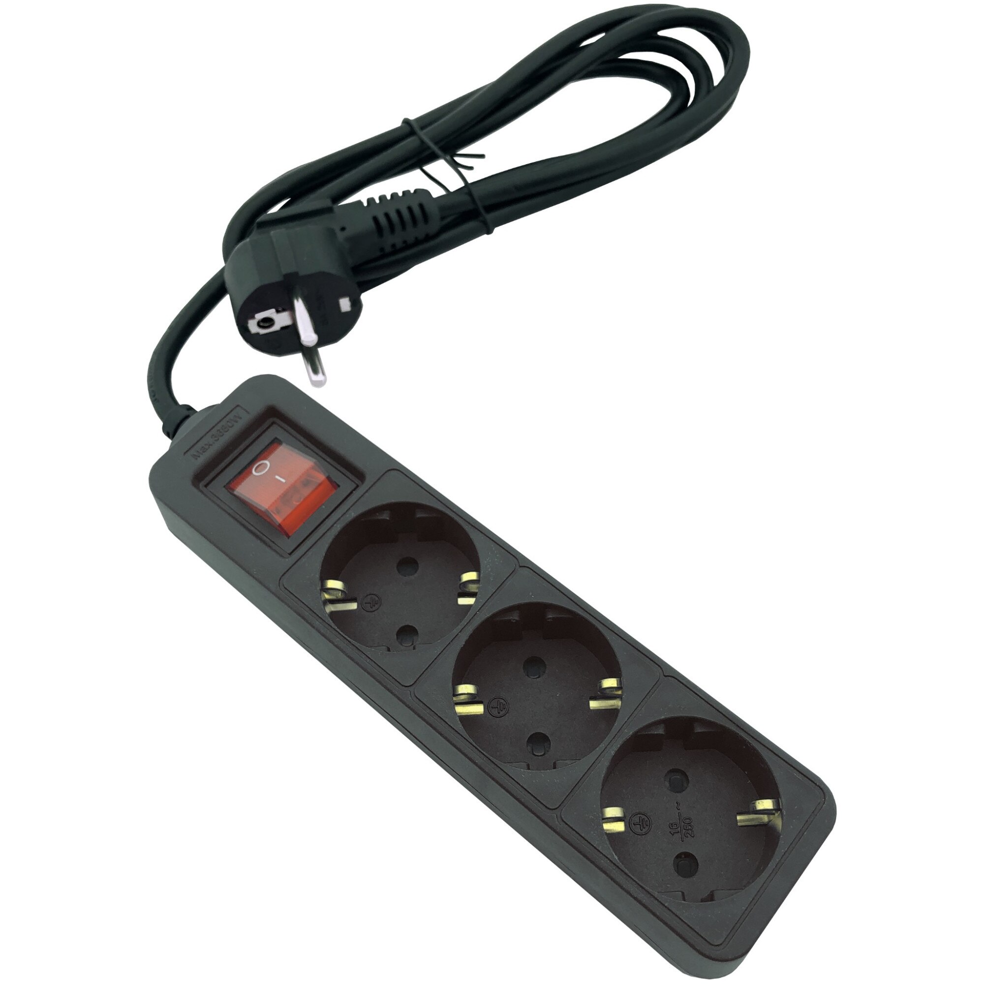 Prelungitor Entac 3 prize Shuko, 1.5m, negru, cu intrerupator