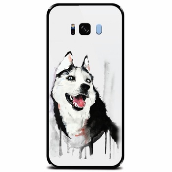 Husa din sticla securizata pentru Samsung Galaxy S8, Husky Dog Watercolor Illustration Husa din sticla securizata pentru Samsung Galaxy S8, Husky Dog Watercolor Illustration