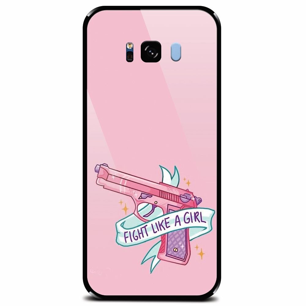 Husa din sticla securizata pentru Samsung Galaxy S8 Plus, Fight Like A Girl