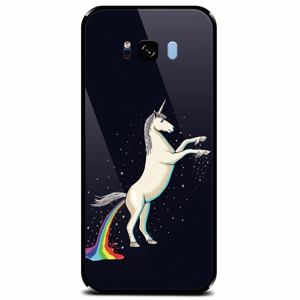 Husa din sticla securizata pentru Samsung Galaxy S8, Unicorn Shitting Rainbows