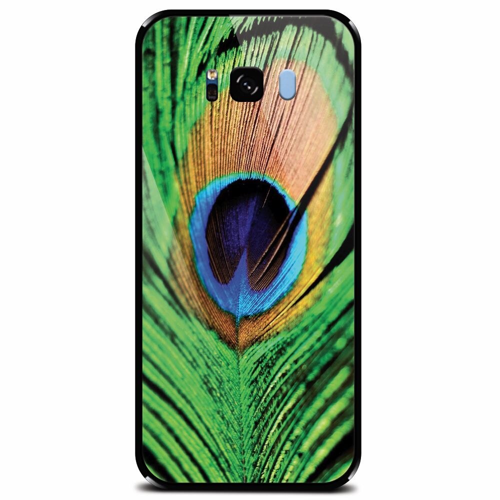Husa din sticla securizata pentru Samsung Galaxy S8 Plus, Peacock Feather Green Blue