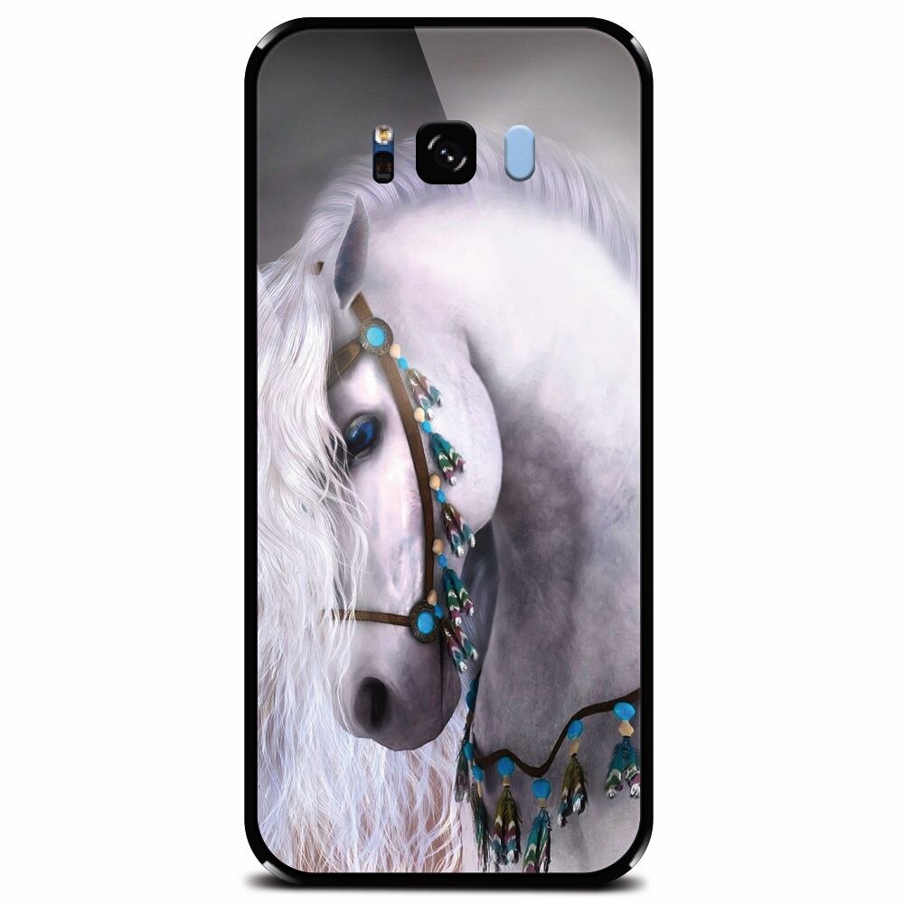 Husa din sticla securizata pentru Samsung Galaxy S8 Plus, White Horse