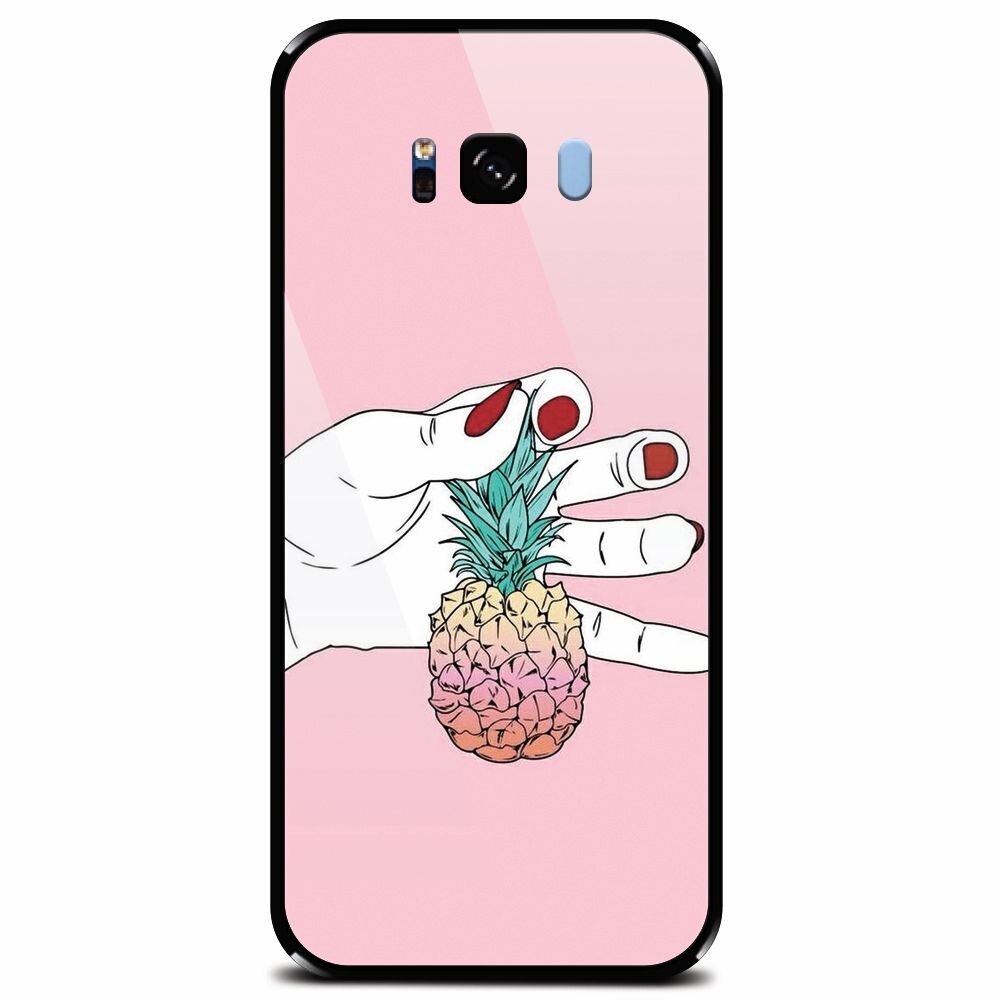 Husa din sticla securizata pentru Samsung Galaxy S8 Plus, Rainbow Pinepple