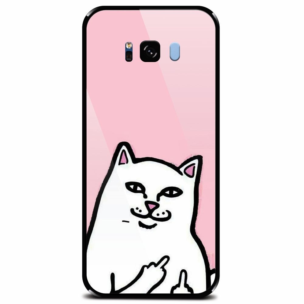 Husa din sticla securizata pentru Samsung Galaxy S8, White Cat