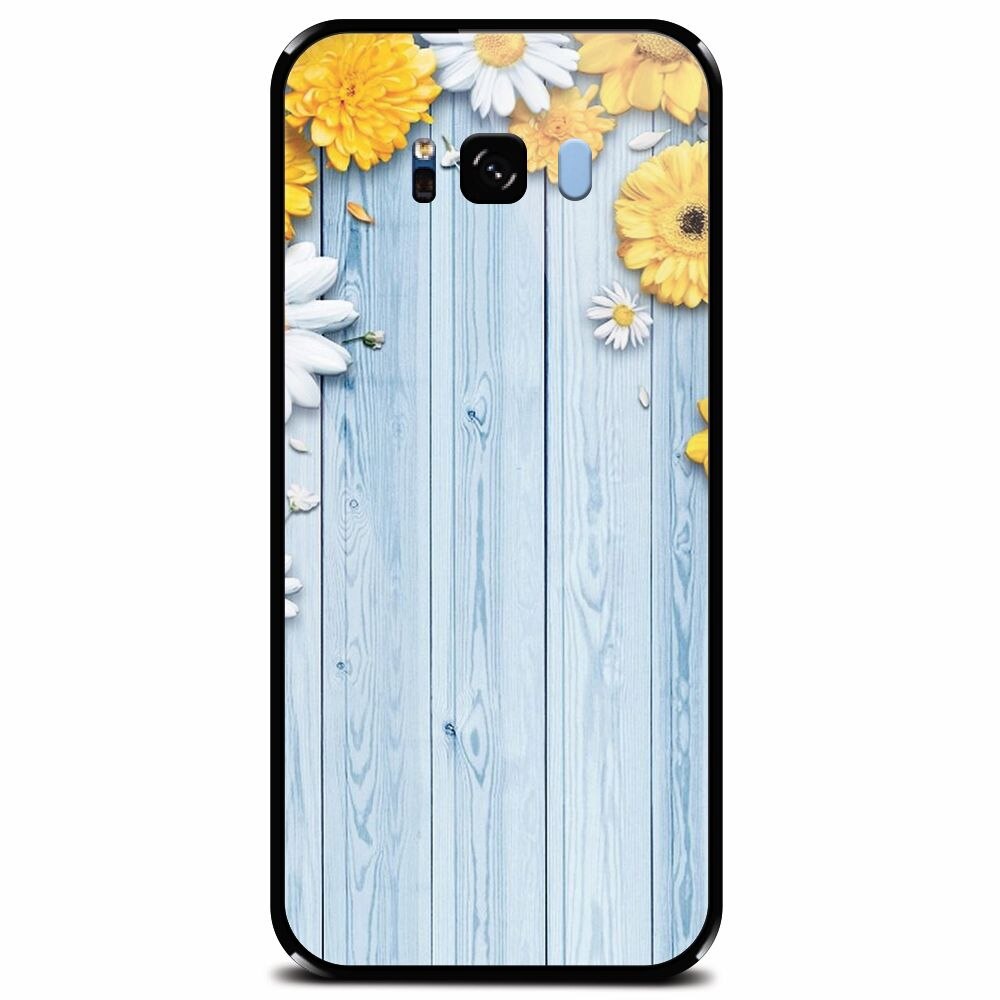 Husa din sticla securizata pentru Samsung Galaxy S8 Plus, Sunflower On Blue Wood