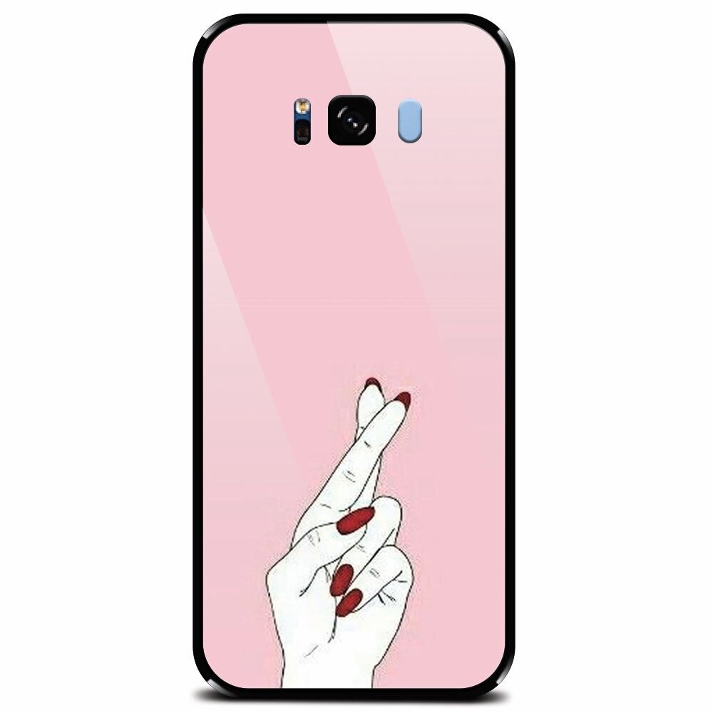 Husa din sticla securizata pentru Samsung Galaxy S8 Plus, Pink Finger Cross