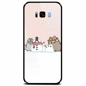 Husa din sticla securizata pentru Samsung Galaxy S8, Cat And Snowman Husa din sticla securizata pentru Samsung Galaxy S8, Cat And Snowman