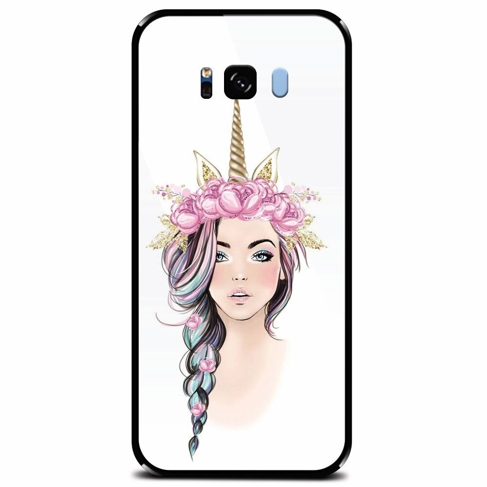 Husa din sticla securizata pentru Samsung Galaxy S8 Plus, Unicorn Girl