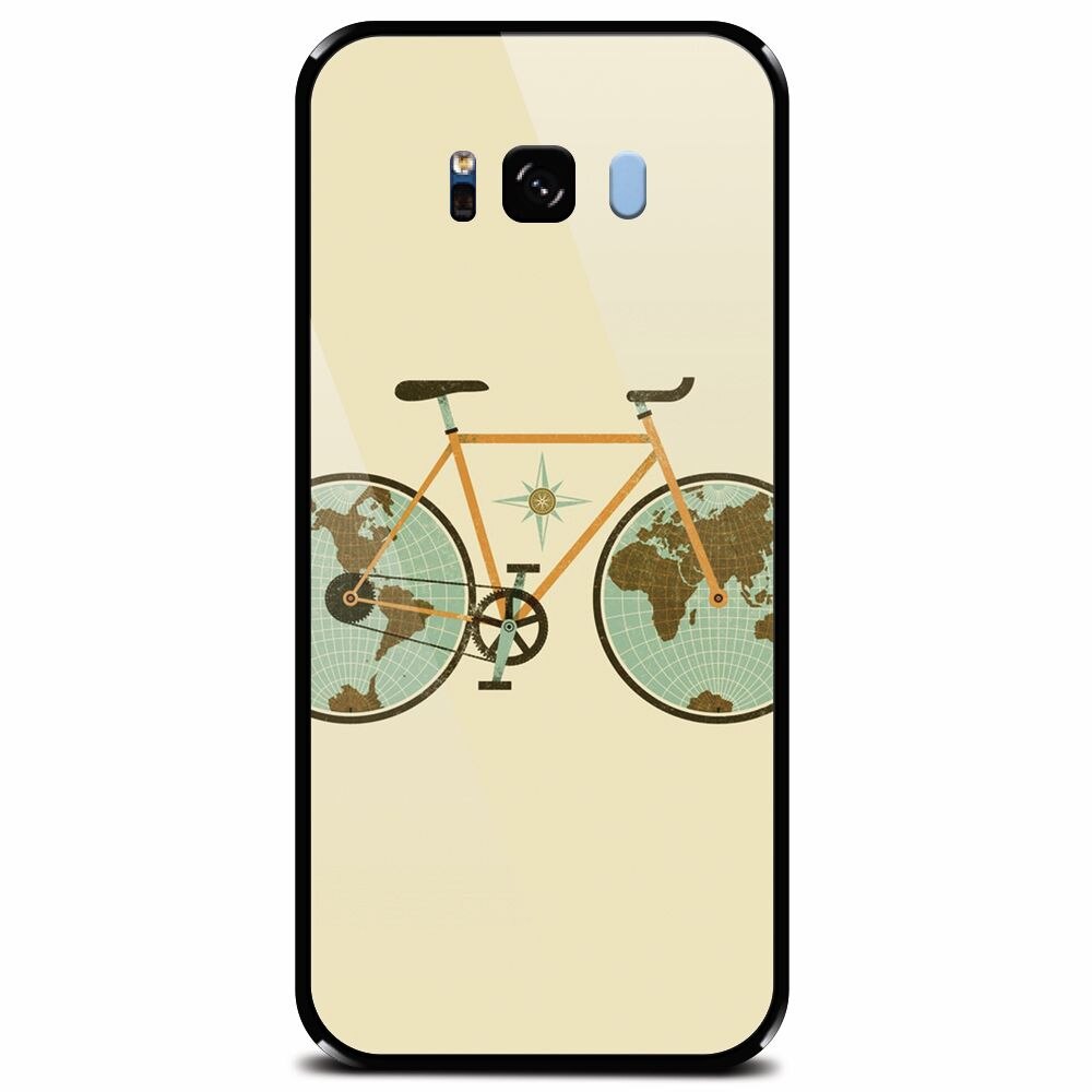 Husa din sticla securizata pentru Samsung Galaxy S8 Plus, Retro Bicycle Illustration