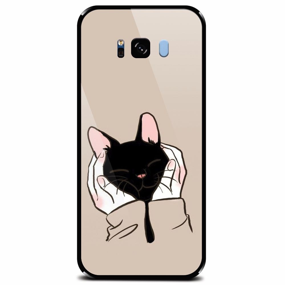 Husa din sticla securizata pentru Samsung Galaxy S8 Plus, Th Black Cat In Hands