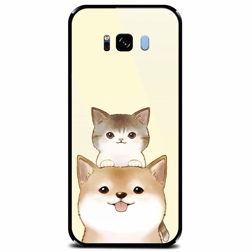 Husa din sticla securizata pentru Samsung Galaxy S8, Two Cat