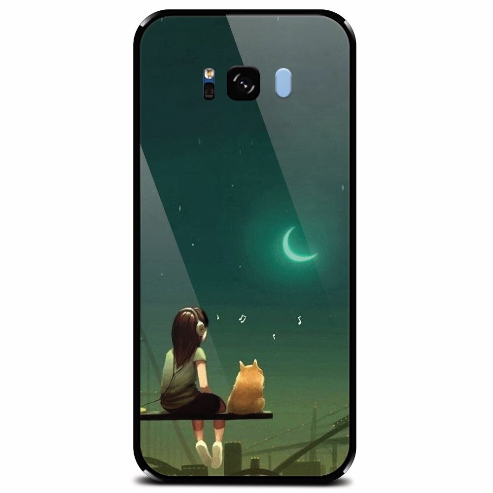 Husa din sticla securizata pentru Samsung Galaxy S8 Plus, Cat And Girl