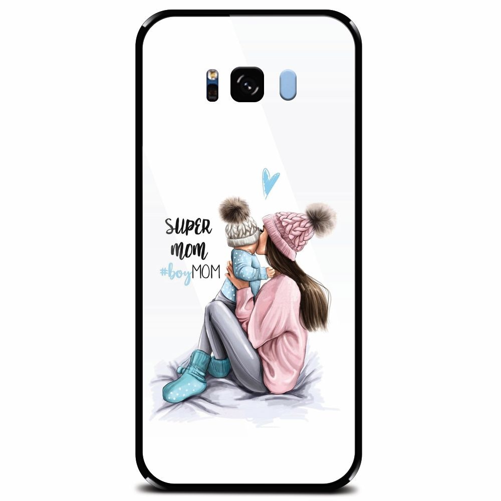 Husa din sticla securizata pentru Samsung Galaxy S8 Plus, Super Mom With Boy