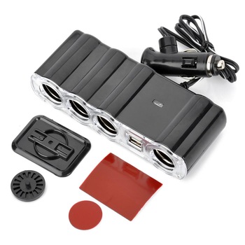 Prelungitor priza 4 cai auto si 2 USB Prelungitor priza 4 cai auto si 2 USB