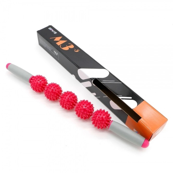 Roller masaj stick cu 5 bile zimtate rosii ( cod R121-5 )